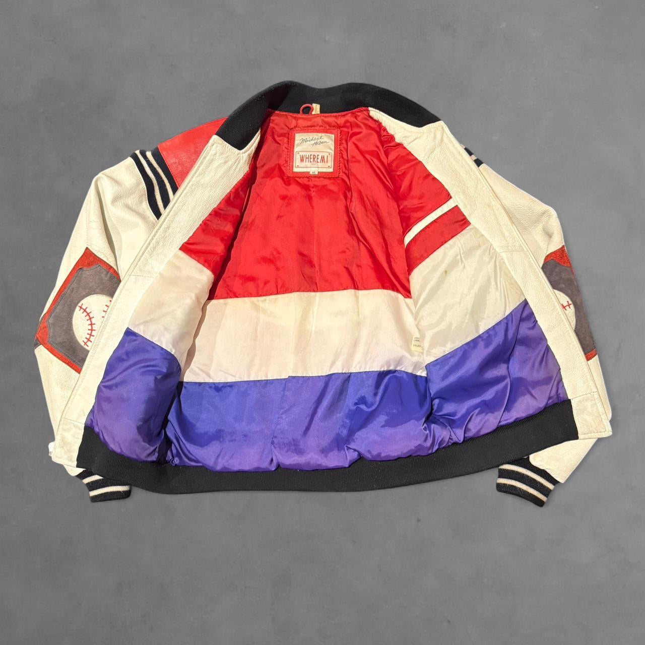 WHEREMI 90s Baseball Leather Varsity Jacket