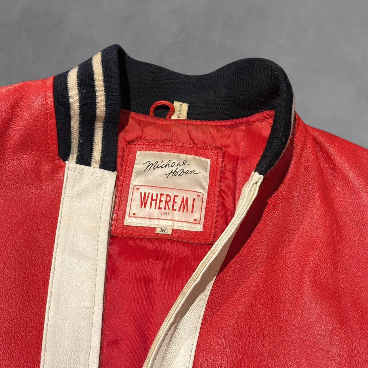 WHEREMI 90s Baseball Leather Varsity Jacket