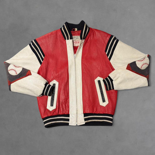 WHEREMI 90s Baseball Leather Varsity Jacket